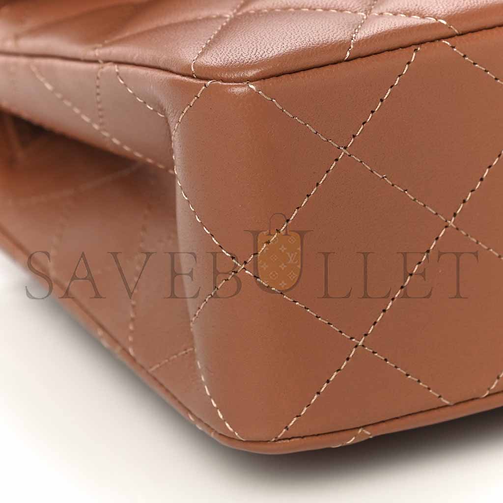 Ch*el lambskin quilted small double flap brown as1117 (23*14.5*6cm)
